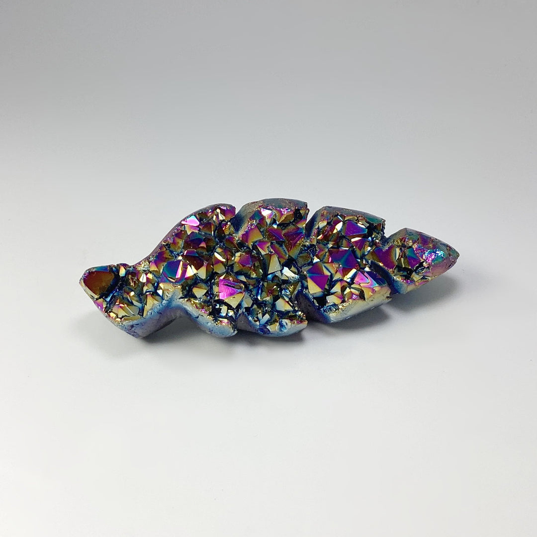 Rainbow Amethyst Druze Cluster Leaf Carving - Rocks and Gems Canada