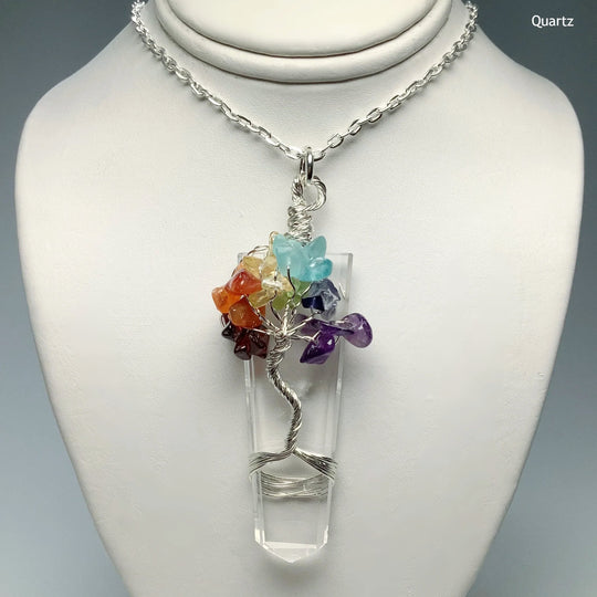 Wire Wrapped Flat Point with Chakra Tree of Life Necklace - Rocks and Gems Canada