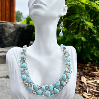 Larimar and Blue Topaz Necklace and Earrings Set