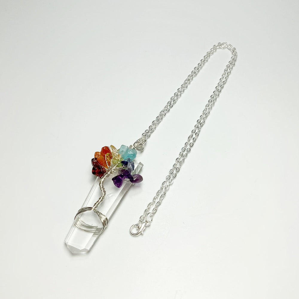 Wire Wrapped Flat Point with Chakra Tree of Life Necklace - Rocks and Gems Canada