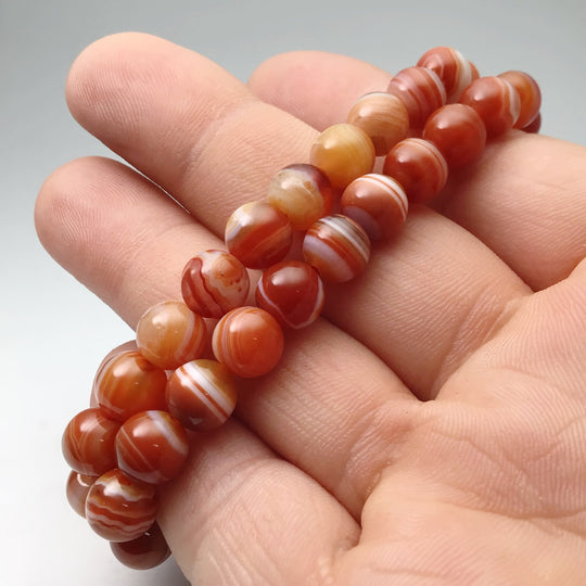 Banded Carnelian Agate Beaded Bracelet - 8mm - Rocks and Gems Canada