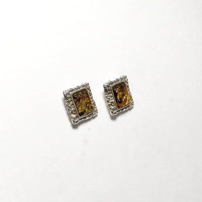 Green Amber Stud Earrings