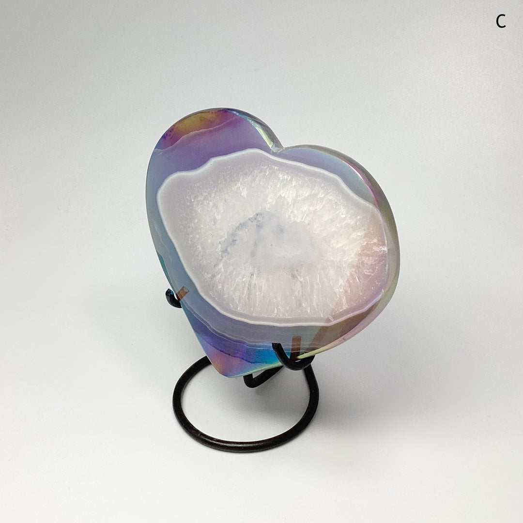 Rainbow Agate Heart on Stand - Rocks and Gems Canada