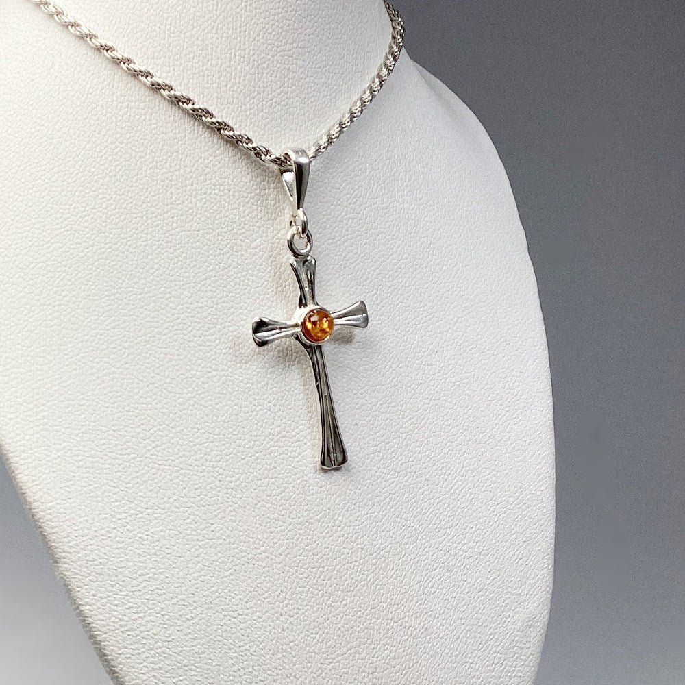 Cognac Amber Cross Pendant - Rocks and Gems Canada