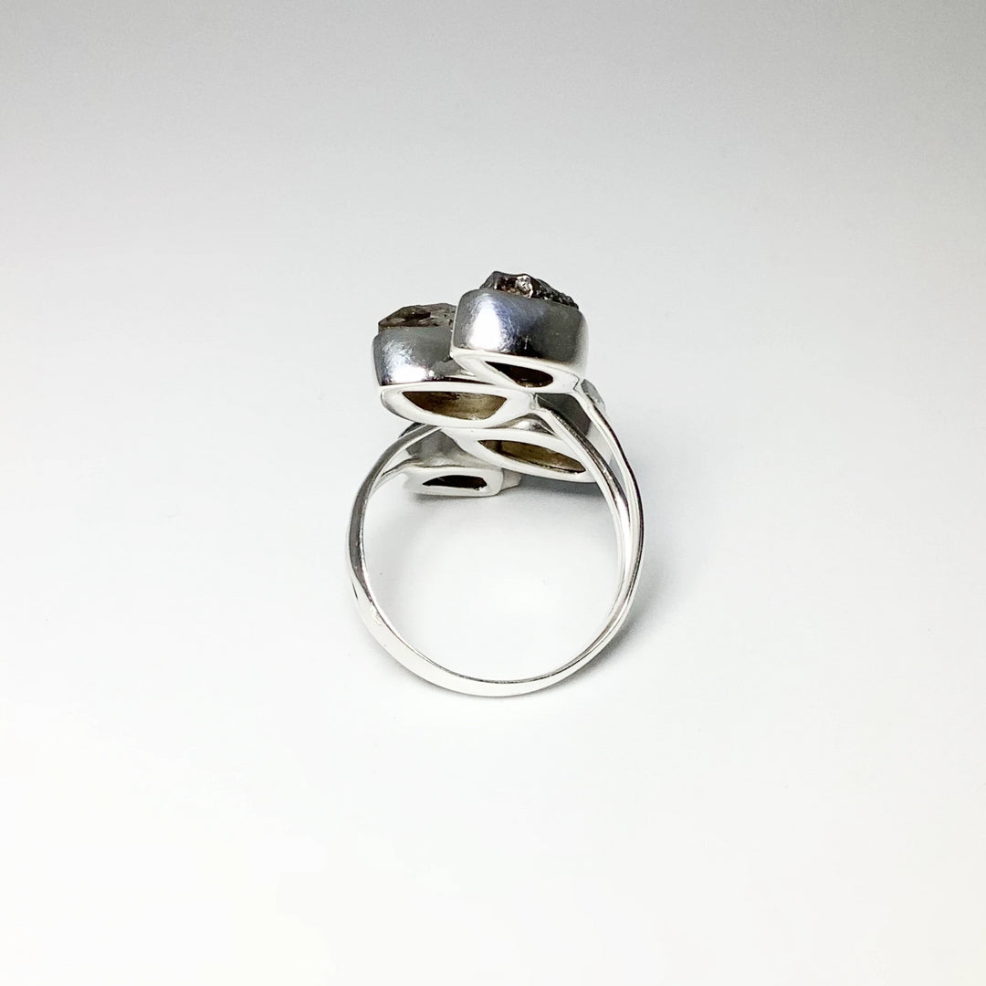 Campo Del Cielo Meteorite and Herkimer Diamond Adjustable Ring - Rocks and Gems Canada