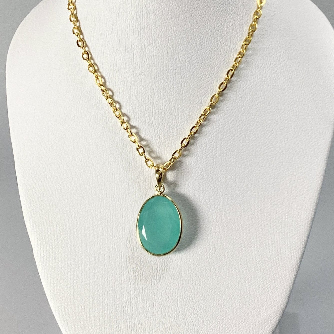 Green Chalcedony Gold Finish Pendant - Rocks and Gems Canada