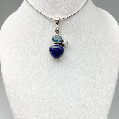 Lapis Lazuli, Blue Topaz and Pearl Pendant