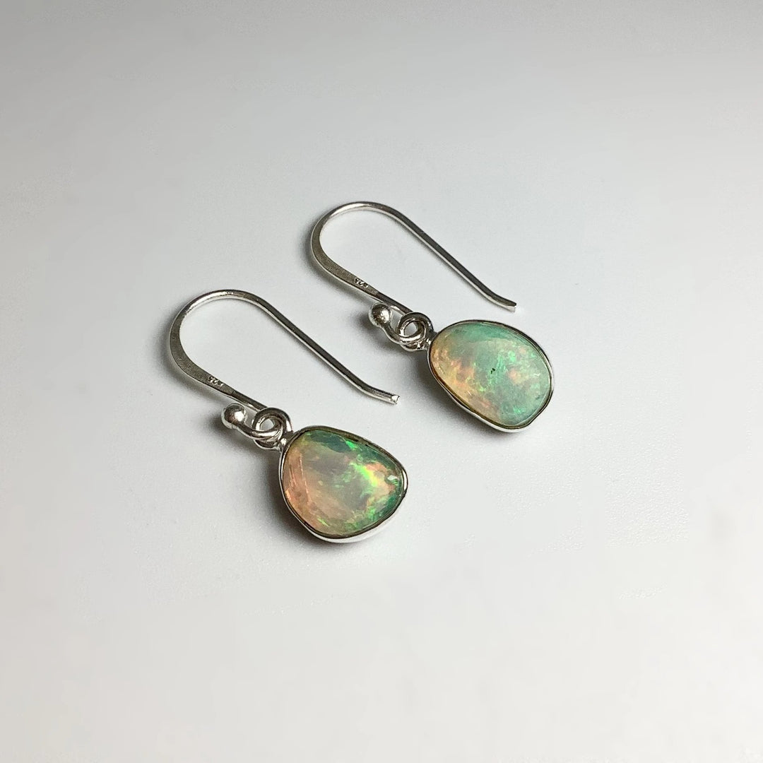 Ethiopian Fire Opal Freeform Faceted Dangle Earrings - Rocks and Gems Canada
