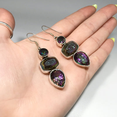 Mystic Topaz and Druzy Necklace and Earrings Set