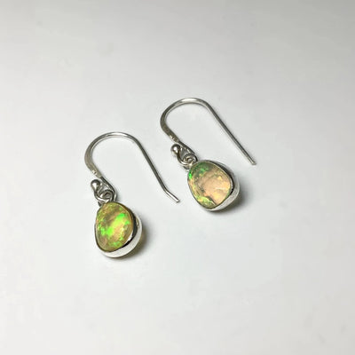 Ethiopian Fire Opal Freeform Faceted Dangle Earrings