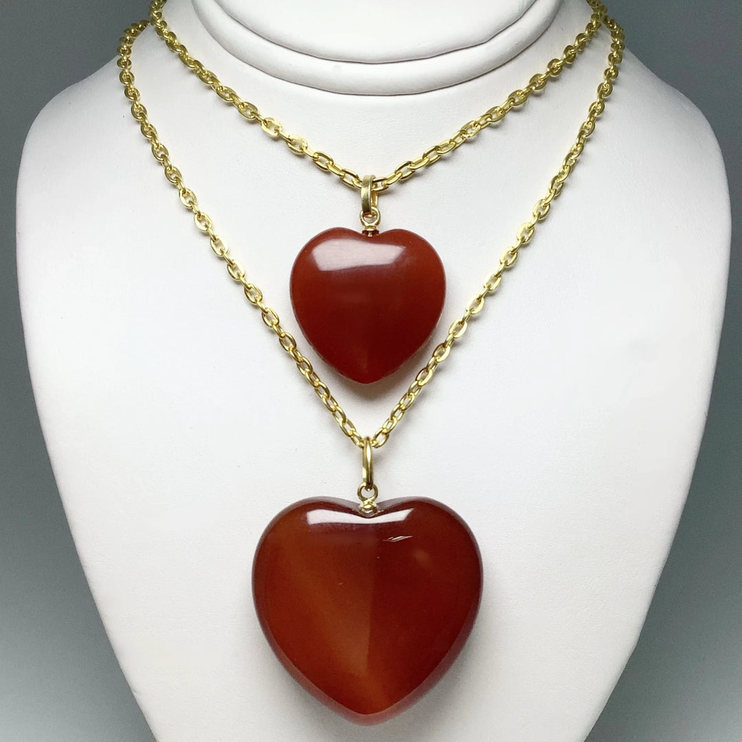Carnelian Agate Heart Pendant - Gold Finish Bail - Rocks and Gems Canada