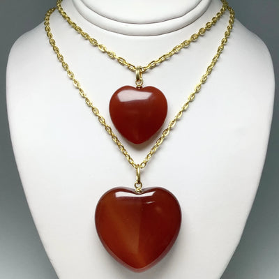 Carnelian Agate Heart Pendant - Gold Finish Bail