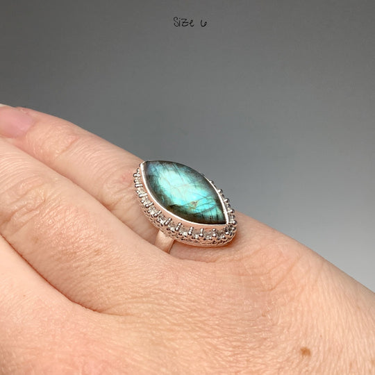 Labradorite Marquise Cut Ring - Rocks and Gems Canada