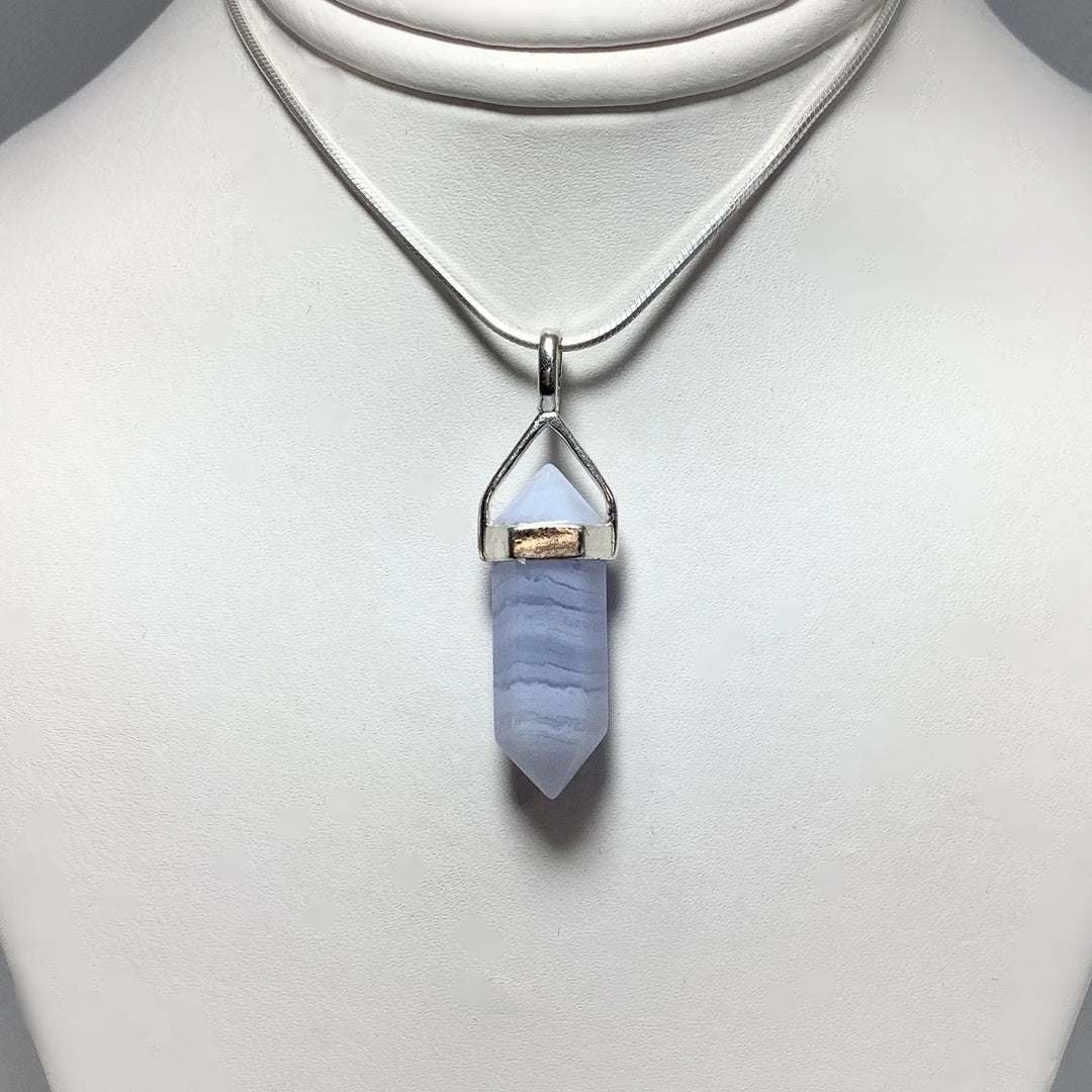 Blue Lace Agate Double Terminated Point Pendant - Rocks and Gems Canada