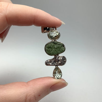 Moldavite with Green Amethyst and Campo Del Cielo Meteorite Pendant