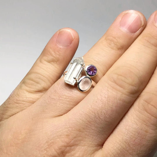 Quartz Point, Amethyst and Rose Quartz Ring - Rocks and Gems Canada