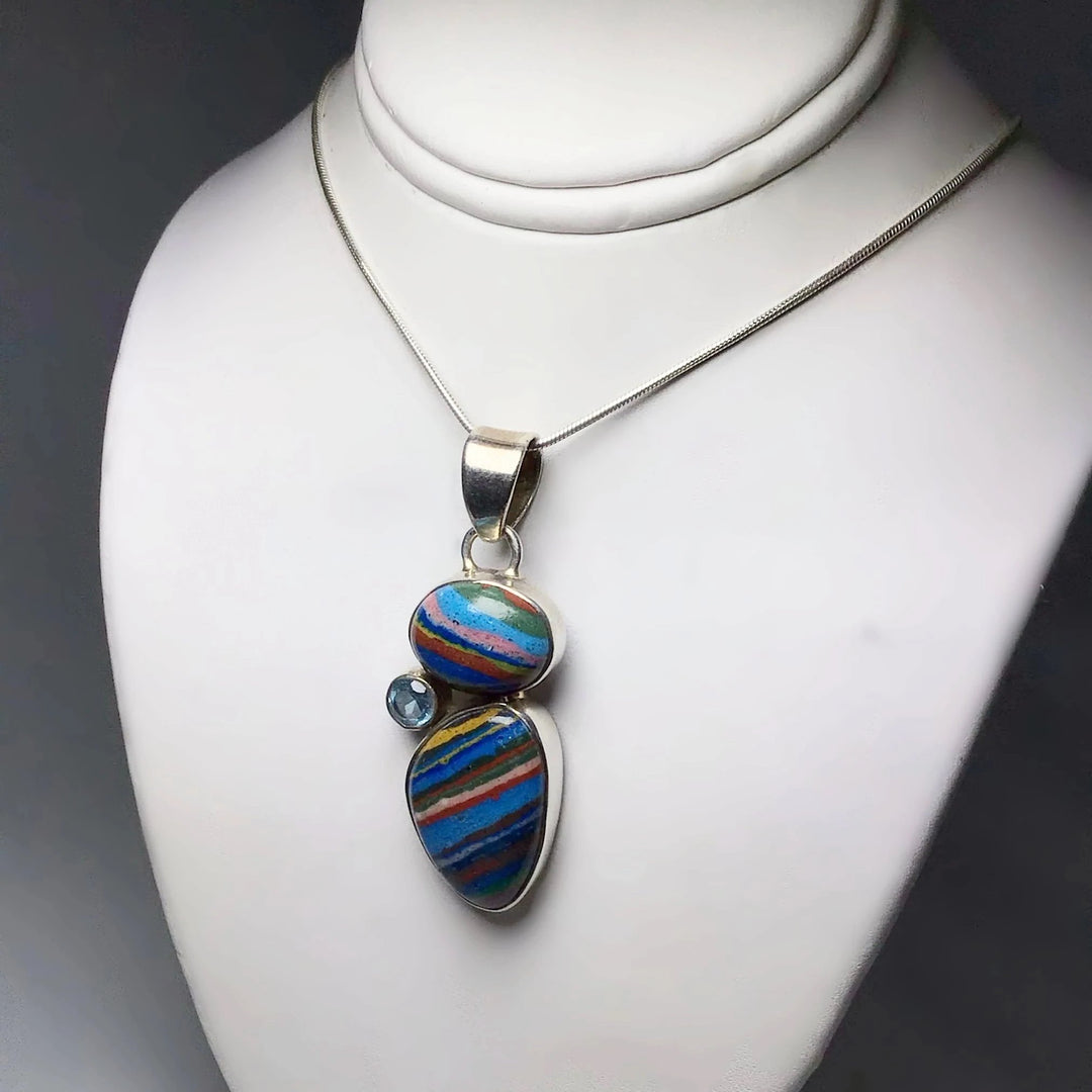 Rainbow Calcite and Blue Topaz Pendant - Rocks and Gems Canada
