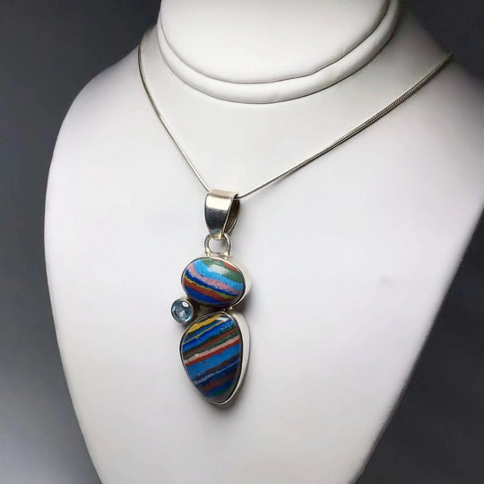 Rainbow Calcite and Blue Topaz Pendant - Rocks and Gems Canada