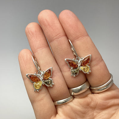Mixed Amber Butterfly Dangle Earrings