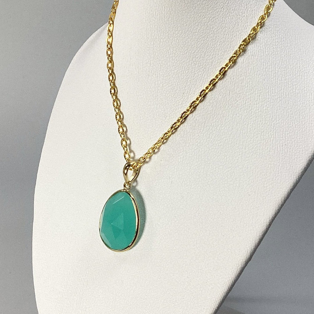 Green Chalcedony Gold Finish Pendant - Rocks and Gems Canada