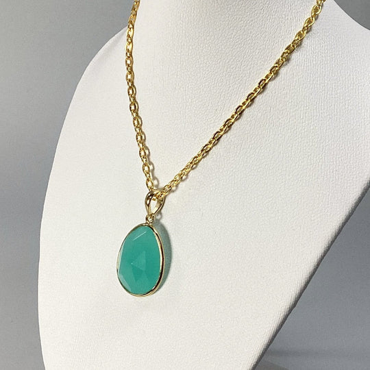 Green Chalcedony Gold Finish Pendant - Rocks and Gems Canada