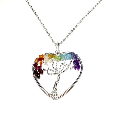 Tree of Life Heart Shaped Necklace with Chakra Beads
