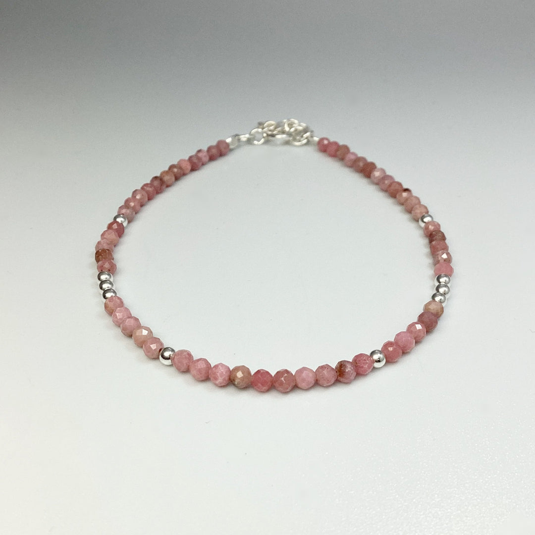 Rhodonite Sterling Silver Beaded Bracelet - Rocks and Gems Canada