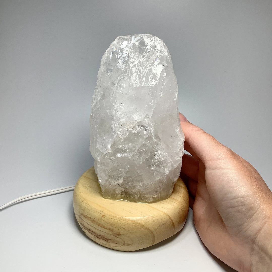 Quartz Lamp with Wooden Base - Rocks and Gems Canada