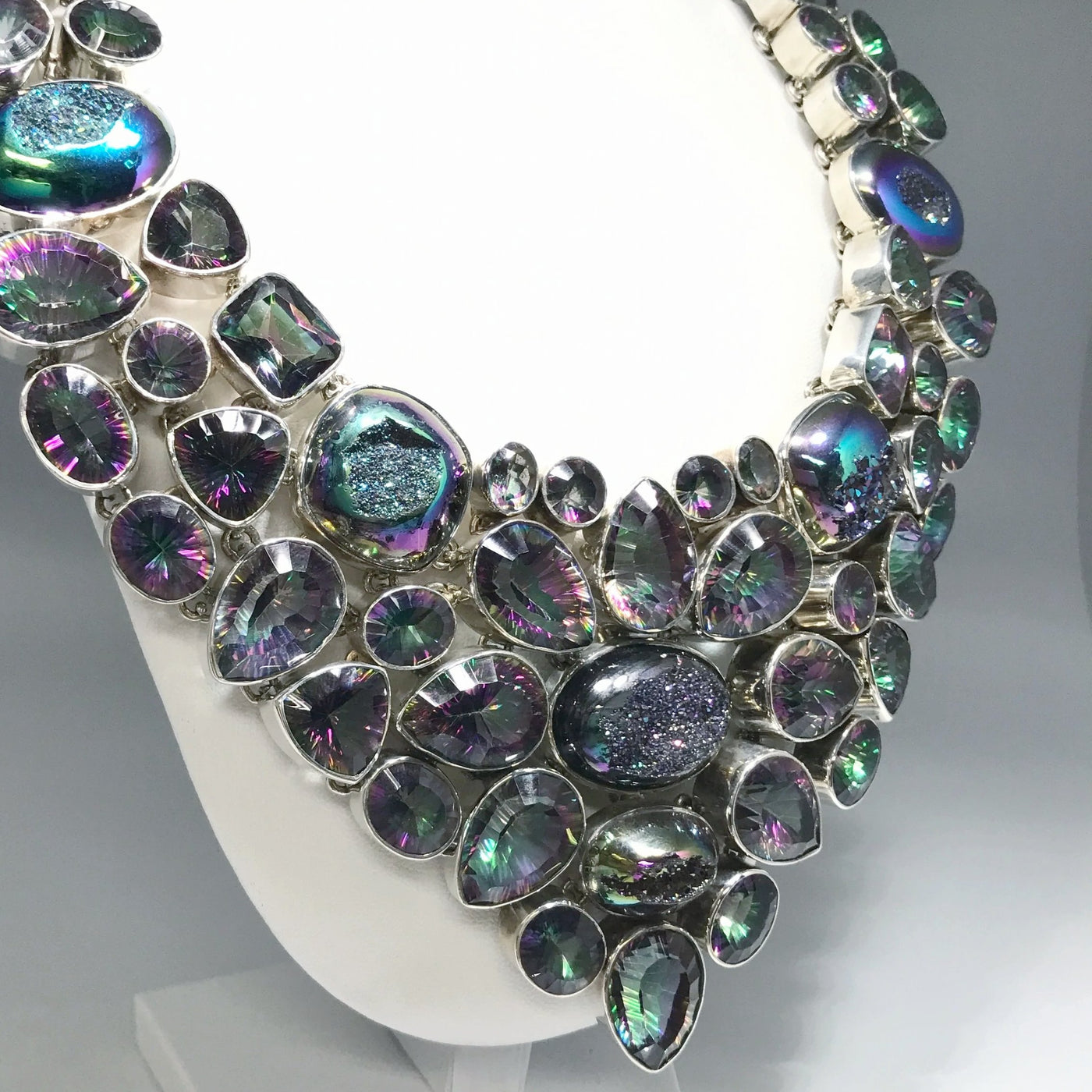 Mystic Topaz and Druzy Necklace and Earrings Set