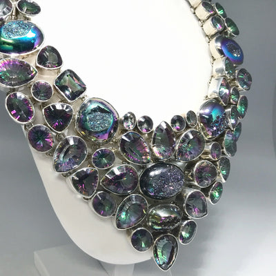 Mystic Topaz and Druzy Necklace and Earrings Set
