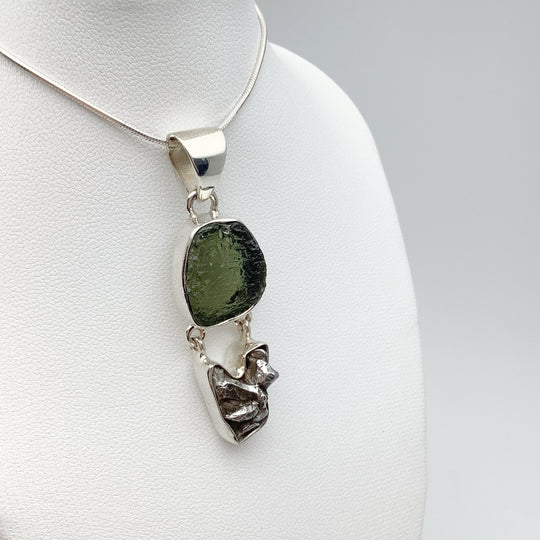 Moldavite with Campo Del Cielo Meteorite Pendant - Rocks and Gems Canada