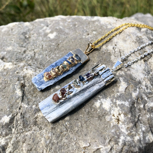 Kyanite with Chakra Gemstones Necklace - Rocks and Gems Canada
