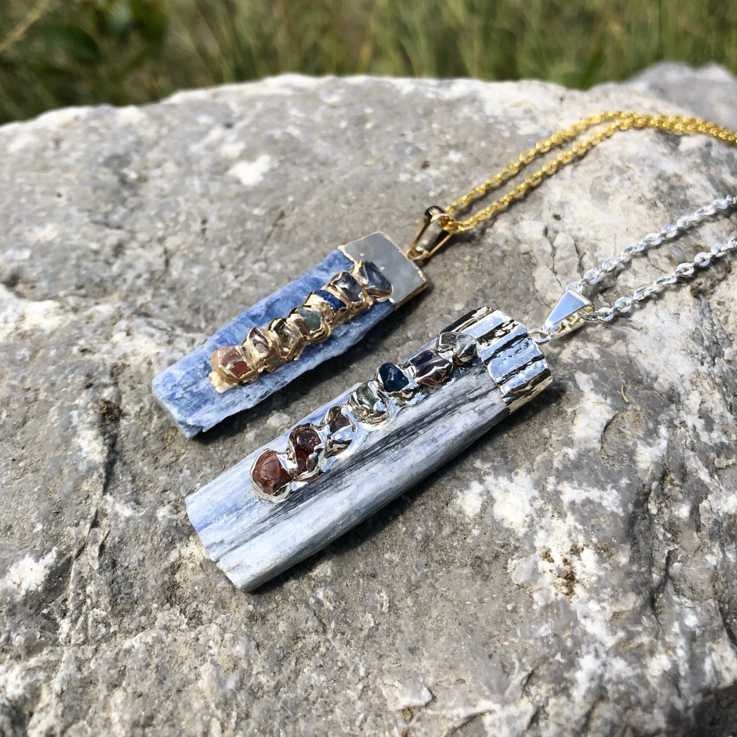 Kyanite with Chakra Gemstones Necklace - Rocks and Gems Canada
