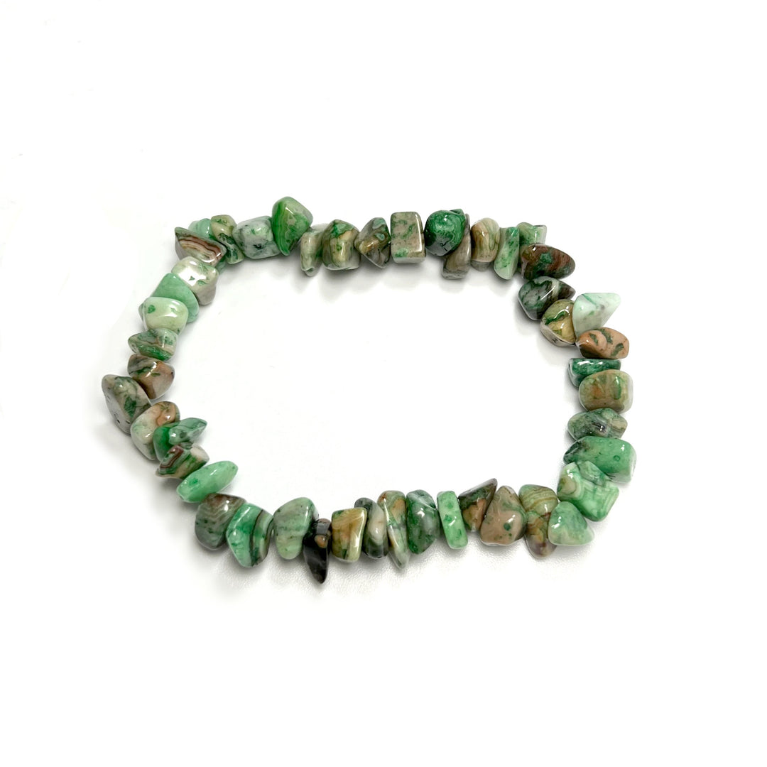 Green Crazy Lace Agate Chip Beaded Bracelet - Rocks and Gems Canada