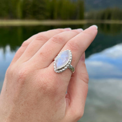 Rainbow Moonstone Marquise Cut Ring