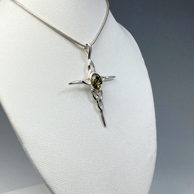 Green Amber Cross Pendant