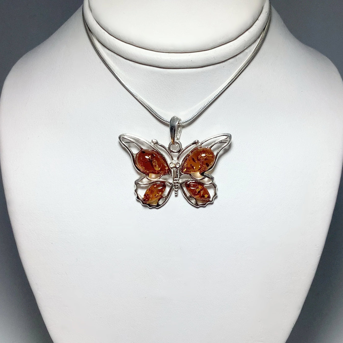 Cognac Amber Butterfly Pendant