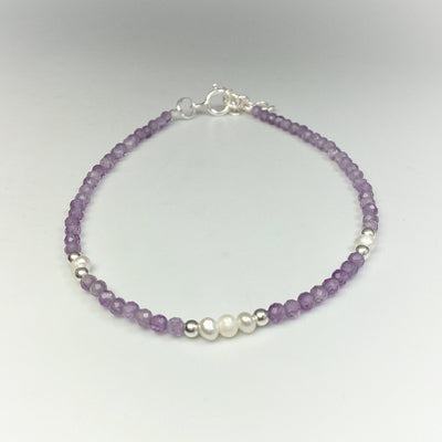 Amethyst and Pearl Sterling Silver Beaded Bracelet