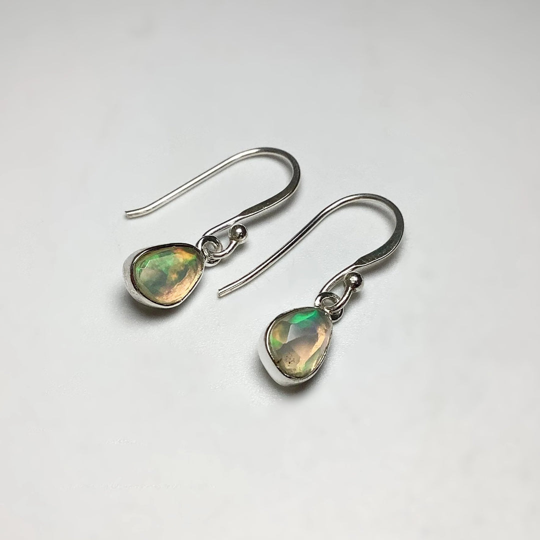 Ethiopian Fire Opal Freeform Faceted Dangle Earrings - Rocks and Gems Canada