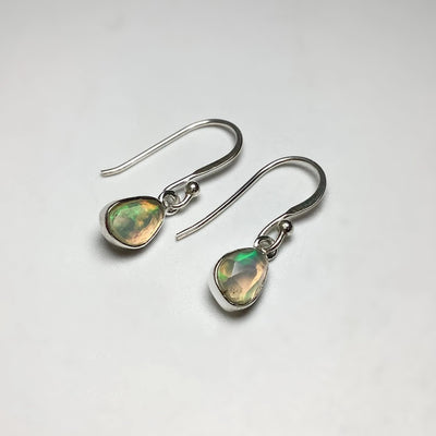 Ethiopian Fire Opal Freeform Faceted Dangle Earrings