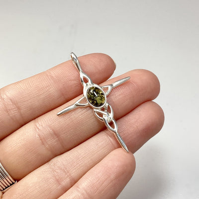 Green Amber Cross Pendant