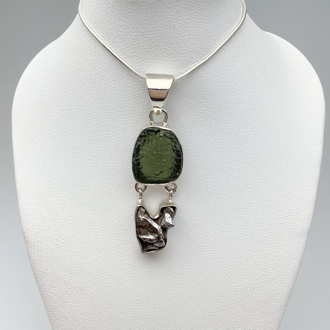 Moldavite with Campo Del Cielo Meteorite Pendant - Rocks and Gems Canada