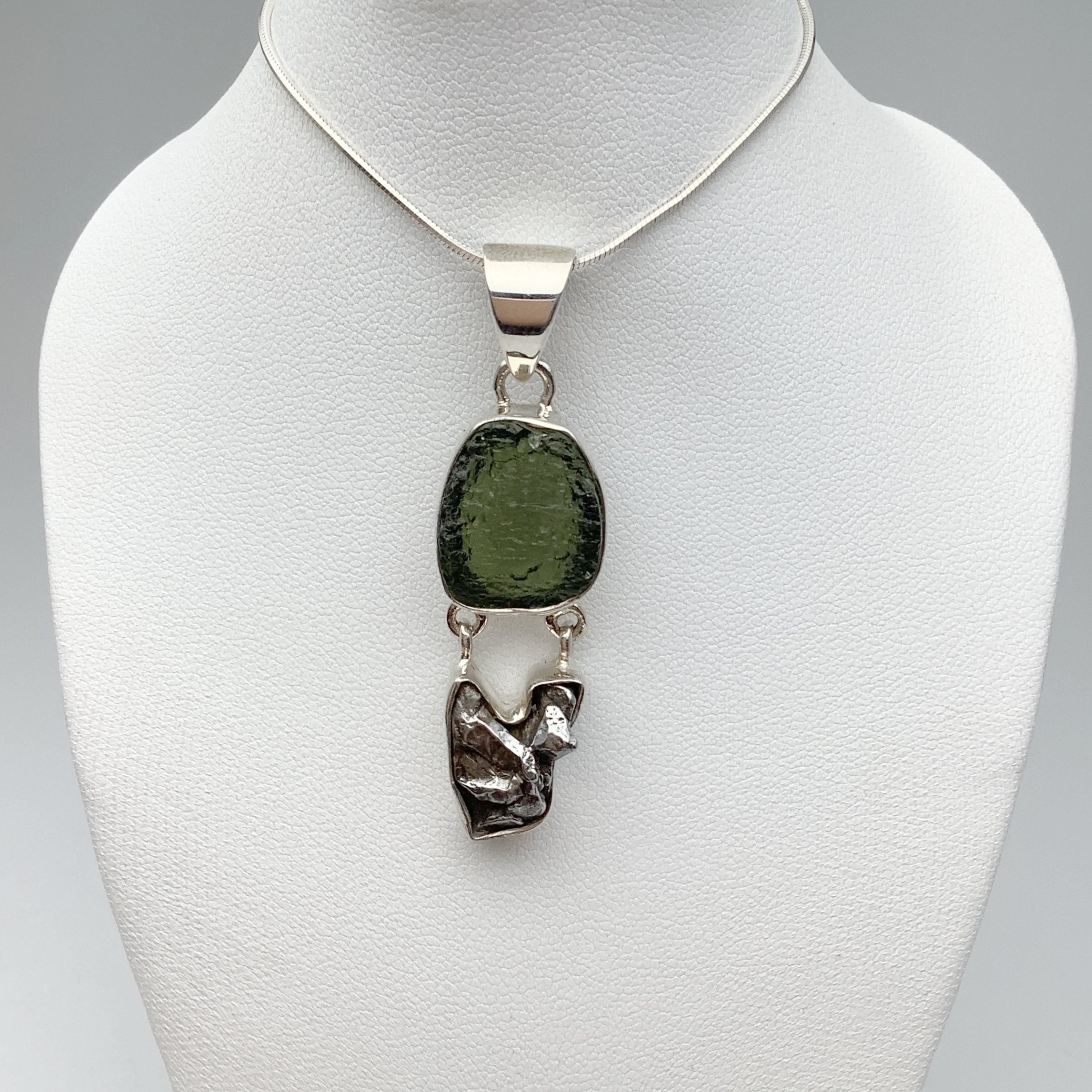 Moldavite with Campo Del Cielo Meteorite Pendant - Rocks and Gems Canada