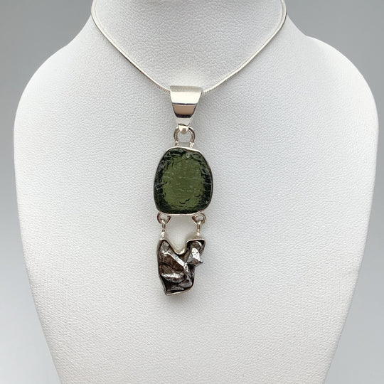 Moldavite with Campo Del Cielo Meteorite Pendant - Rocks and Gems Canada