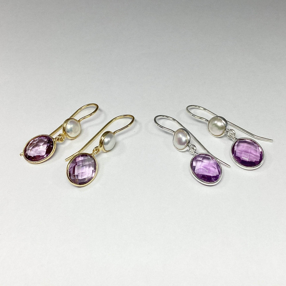 Amethyst and Pearl Dangle Earrings - Rocks and Gems Canada