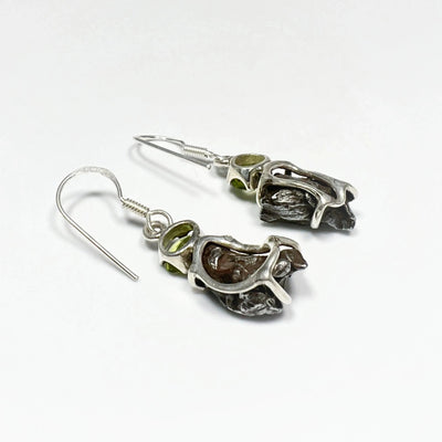 Campo Del Cielo Meteorite and Faceted Peridot Dangle Earrings