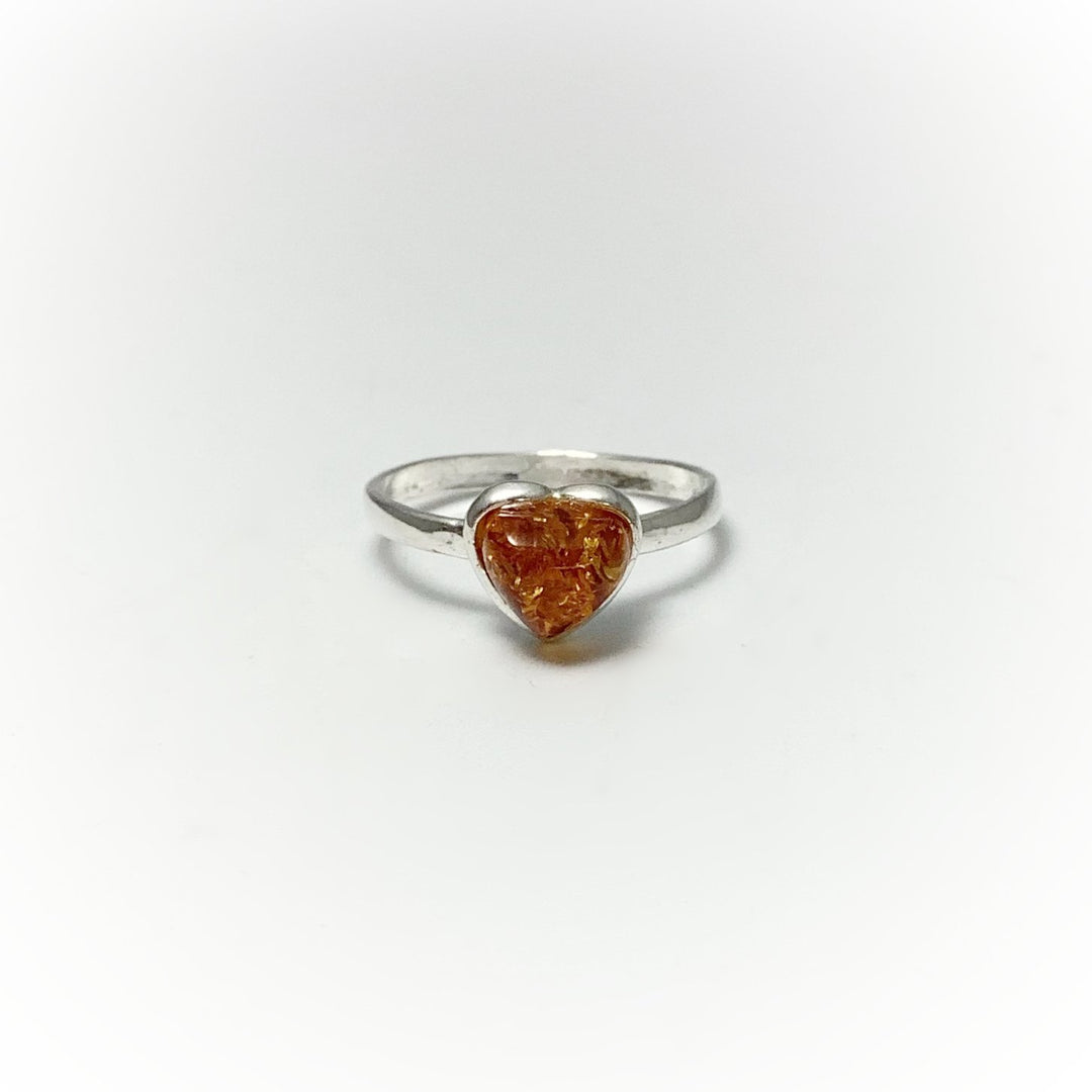 Cognac Amber Heart Ring - Small Sizes - Rocks and Gems Canada