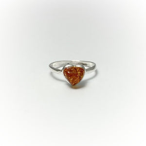 Cognac Amber Heart Ring - Small Sizes