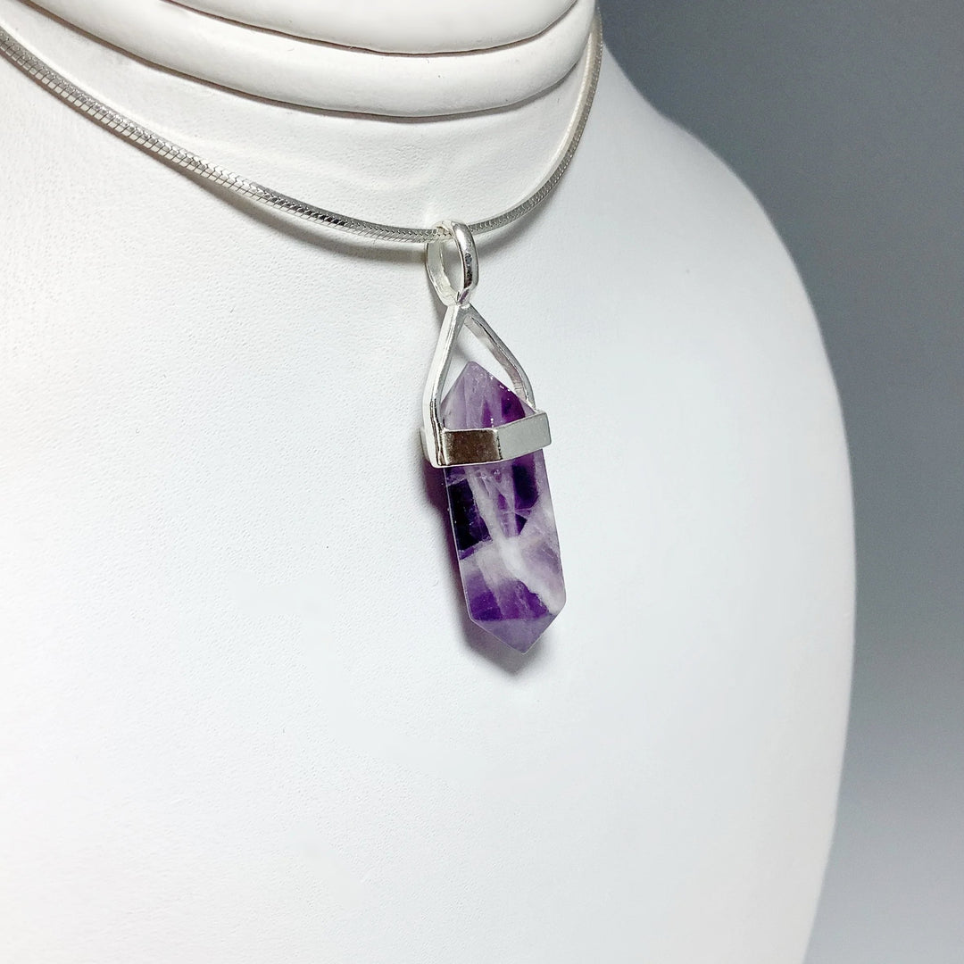 Chevron Amethyst Double Terminated Point Pendant - Rocks and Gems Canada
