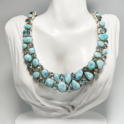 Larimar and Blue Topaz Necklace and Earrings Set